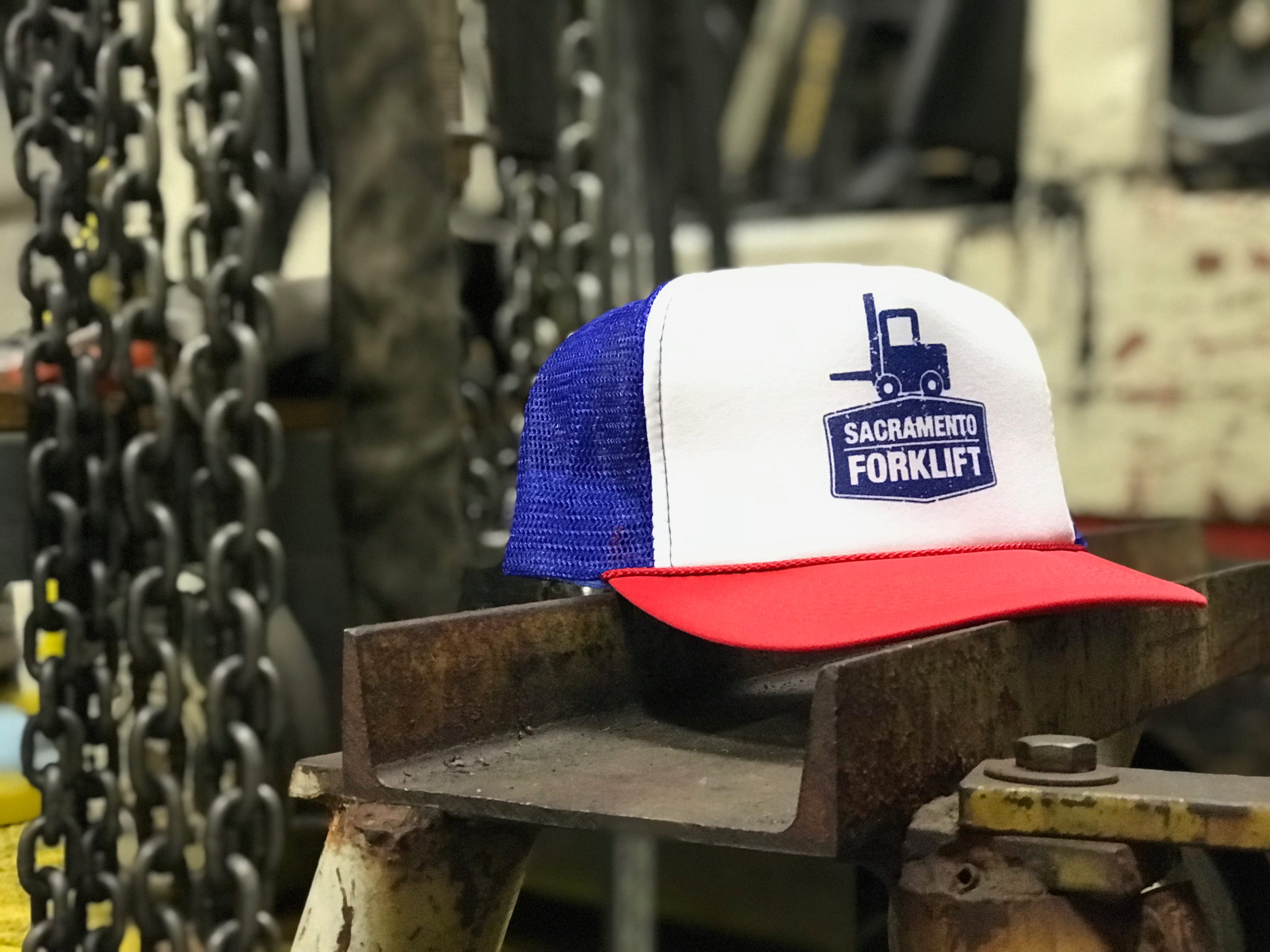 Sacramento Forklift Red White And Blue Trucker Hat